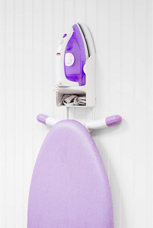 Woolite Wall Mount Iron and Ironing Board Organizer, Laundry Room Storage, Fits Most Irons, Easy Assembly, White