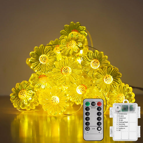 30 Sunflower String Lights Spring Fairy Lights, LED Copper String Lights with Remote Control & Battery Operated Novelty