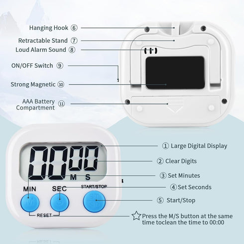 Digital Kitchen Timer 4 Pack, Magnetic Timers with Big Display and Loud Ring for Cooking, Classroom, Game