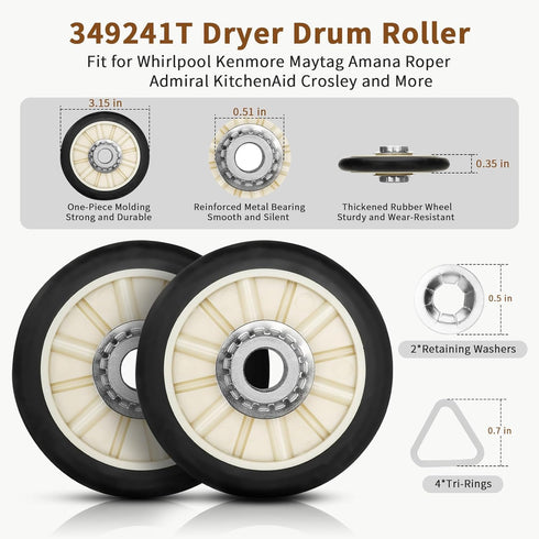 4392065 Dryer Repair Kit with 341241 Dryer Belt, 349241t, 691366, Parts for Whirlpool Kenmore Maytag Amana, Fits Model