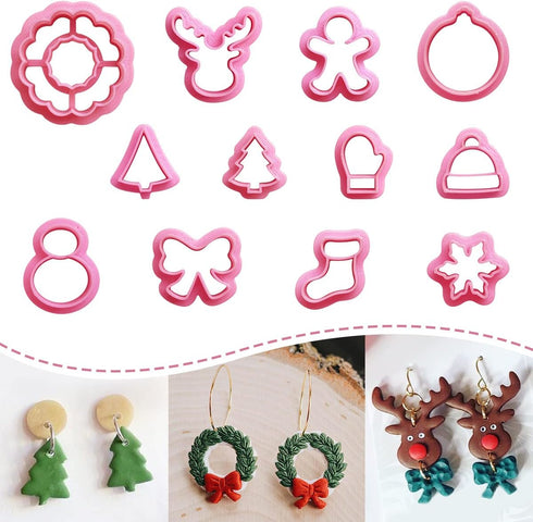 KEOKER Christmas Clay Cutters, 12 Shapes Mini Cutters for Earrings Making, Small Christmas Tree Clay Cutters