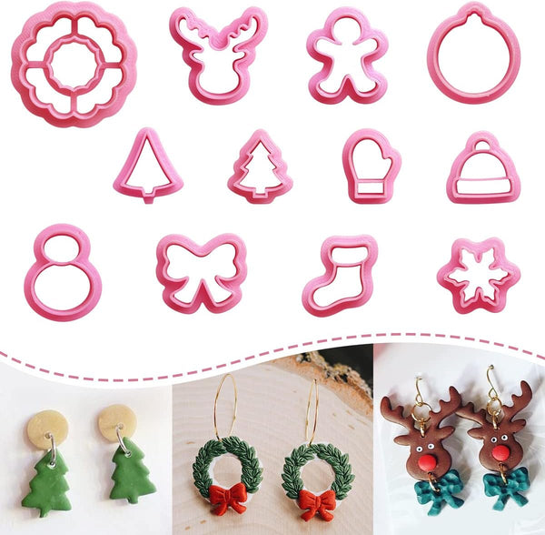 KEOKER Christmas Clay Cutters, 12 Shapes Mini Cutters for Earrings Making, Small Christmas Tree Clay Cutters