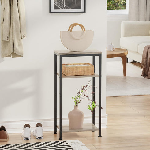 3 -Tier End Table, Tall Nightstand for Small Spaces, Tall Side Table with Storage Shelves, Telephone Table, Small Entry