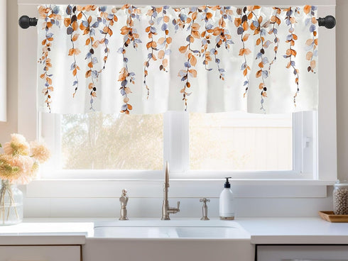 Watercolor Fall Leaves Window Valance for Bedroom Living Room, Orange Leaf Vine Plant Curtains Valanes for Windows, 3" Rod Pocket Window Treatment for Autumn Home Decorations, 54 x 18 Inch, 1 Panel