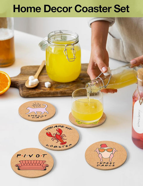 Set 6 Friends TV Show Merchandise - Funny TV Show Coasters of with Holder, Cork Coasters for Coffee Table, Friends TV