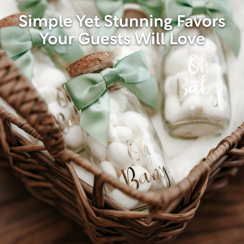 24 Pack Ethisa Vintage Oh Baby Woodland Milk Glass Bottles with Ribbons and Stickers - Classy Baby Shower Favors