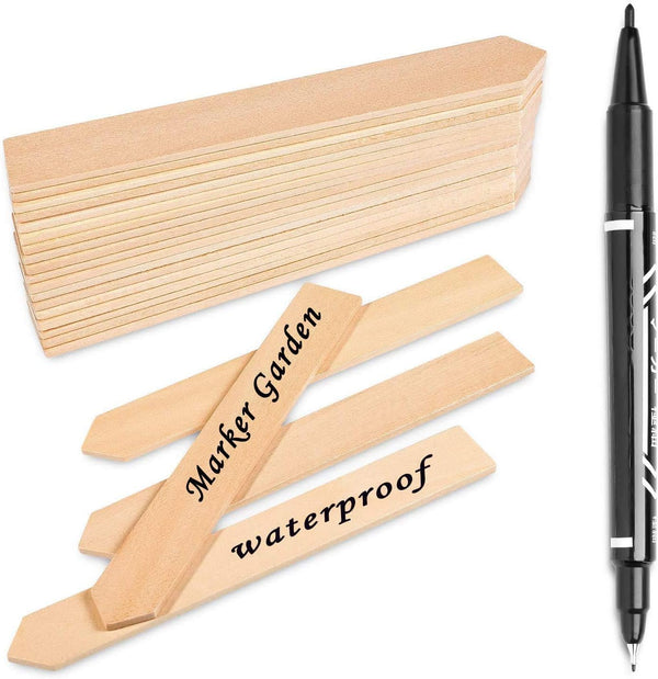 Whaline 50Pcs Wooden Plant Labels with Marker Pen, Eco-Friendly Garden Markers for Seed Potted Herbs