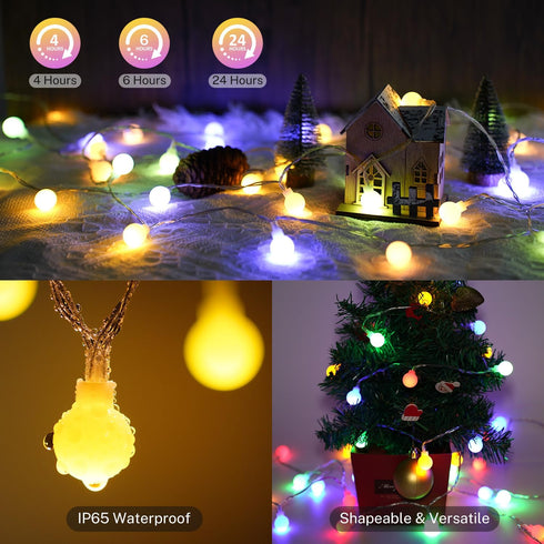 16.5ft 50LED OMIKA Christmas String Lights Battery Operated with Remote Warm White Multicolor Fairy Light Indoor