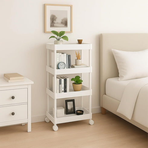 4 ShellKingdom Tier Bathroom Storage Organizer, Slim Rolling Storage Cart for Narrow Space, Mobile Shelving Unit