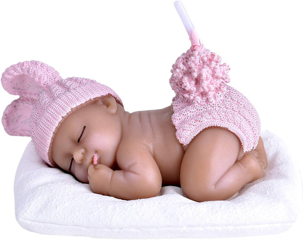 Brown Birthday Candle Sleeping Baby Cake Topper for Party, Baby Shower, Wedding (Pink)