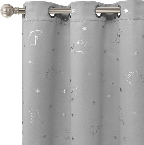 LORDTEX Dinosaur and Star Foil Print Blackout Curtains for Kids Room -