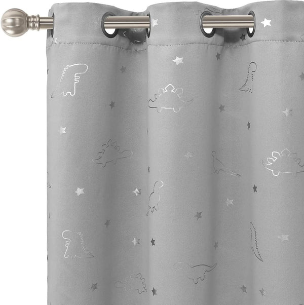 LORDTEX Dinosaur and Star Foil Print Blackout Curtains for Kids Room -