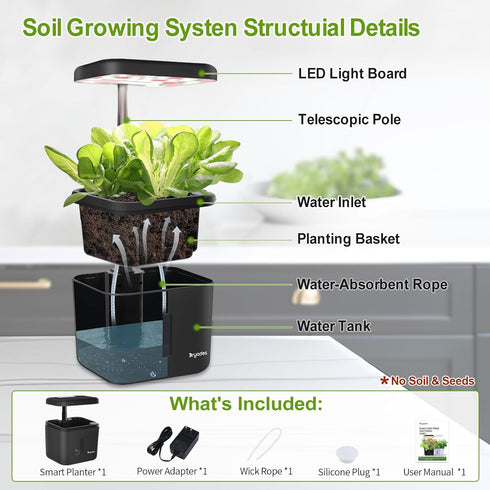 17 Indoor Garden Growing Systems Self-Watering Plant Pot Smart Gardening System with Watts LED Grow Light Auto Timer