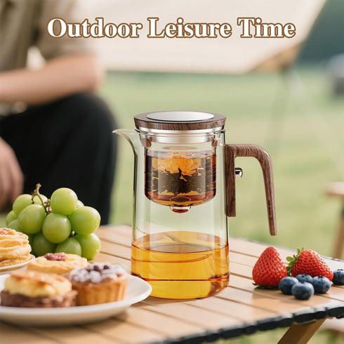 Set -27oz/800ml Enchanti Tea Pot, One Touch Glass Teapot with Infuser, Tea Maker for Loose Leaf Tea, Tea Gifts