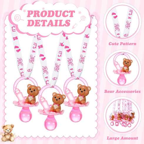 36 Coume Pcs Shower Party Pacifiers Necklace Bear Bottle Acrylic Pacifiers Charm Pacifier Chain for Guests Gender