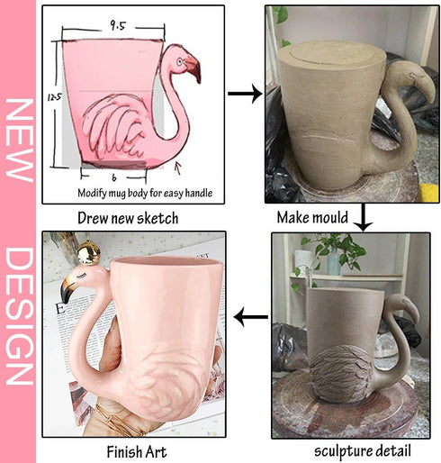 16 oz Cute Pink Coffee Mug Ceramic Flamingo Gift, Unique Cups for Women, Funny Coffee Cup, Decorative Animal Decor