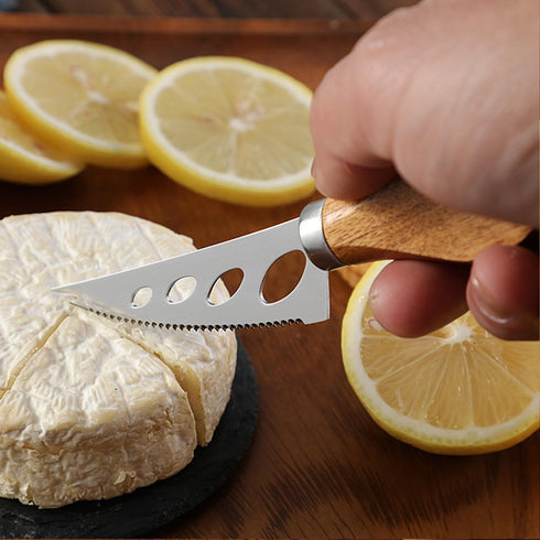 6Pcs Cheese Knife Set, Cheese Knives, Cheese Slicer, Cheese Fork, Wood Handle Stainless Steel Slicer