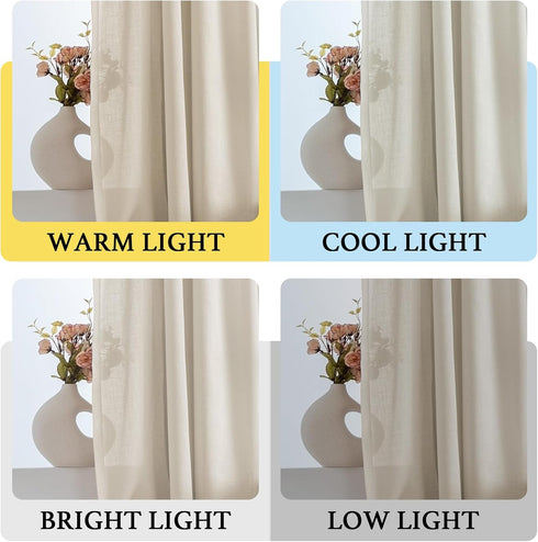 H.VERSAILTEX 63 Inch Tie Up Linen Curtains, Natural Textured Privacy Curtain, Multi Hanging Ways, 42x63