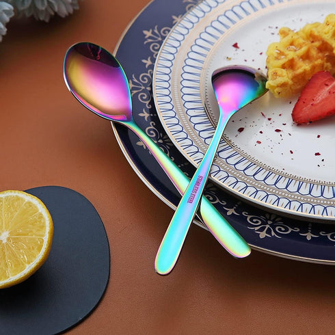 Rainbow Teaspoons, 6 Piece Spoons Silverware, Stainless Steel Small Spoons, Tea Spoons for Home, Kitchen, Restaurant,
