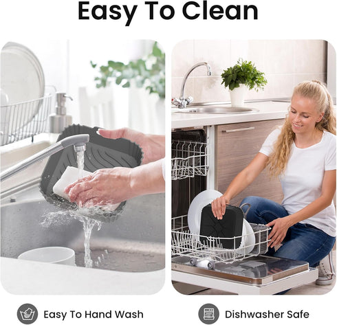 Redfly 2 Pack Silicone Air Fryer Liners, Square Reusable Liners for 4-6 QT Air Fryer Accessories, Gray & Black