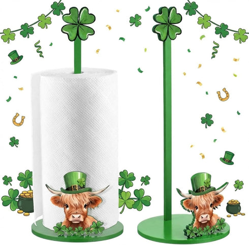 Namalu St. Patricks Day Highland Cow Paper Towel Holder Shamrock Highland Cow