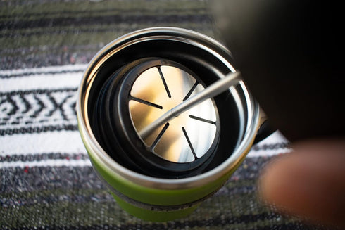 4.0 16 fl.oz BruTrek by Planetary Design Double Shot Travel Coffee French Press, Insulated Stainless Steel Mug
