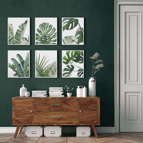 Botanical Wall Art Prints Set of 6, Tropical Leaves Decor Canvas Prints for Wall Decor, Green Wall Art Posters Set for