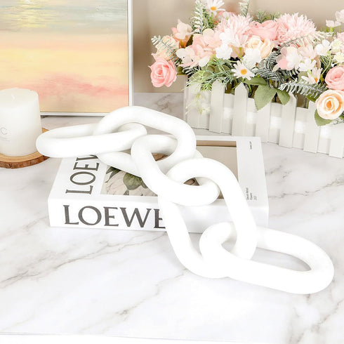 5-Link HMASYO White Wood Chain Link Decor, Wooden Decorative Chain Home Decor Accents, Coffee Table Decor, Shelf Decor