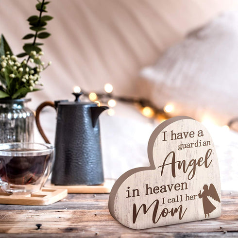 Jetec Bereavement Gift Sympathy Memorial Decor, Wooden Heart Shaped Sign for Loss of Mother