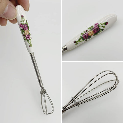 Verdental 4 Pieces 7 Inches Small Stainless Steel Whisks with Flower Shape Ceramic Handle, Tiny Balloon Whisk