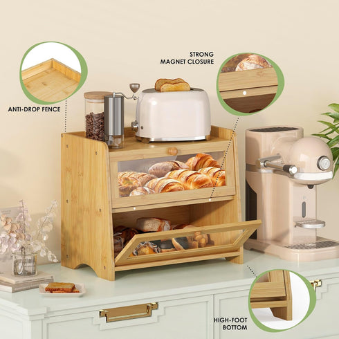 Countertop, Large-16.54" 9.84" 14.96" JANSNIMEN Large Bread Box for Kitchen Double Layer Breadbox Bread Container