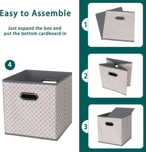 Fabric Storage Bins Cubes, Foldable Organizer with Handle, 11x11x11 Light Grey Cube Bins for Cloth Storage (Set of 3)