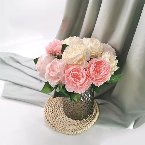 SnailGarden 12 Head Artificial Peony Flowers, 3 Colors, Silk Peony Pink with Satin Ribbon and Greeting Card