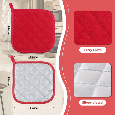 Joyhalo 6 Pack Pot Holders for Kitchen - Cotton Oven Holder with Great Heat Resistance, Non-Slip Hot Pads, Red