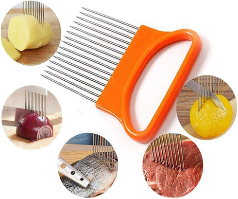 2Pcs Stainless Steel Onion Holder Slicer Cutter Tool for Kitchen Worker - Tomato, Lemon, Potato Vegetable Slicing