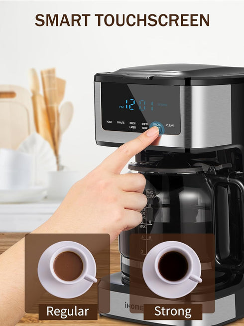 Ihomekee Programmable 12 Coffee Maker, Drip Coffee Maker Cup, Regular & Strong Brew Drip Coffee Machine with Iced