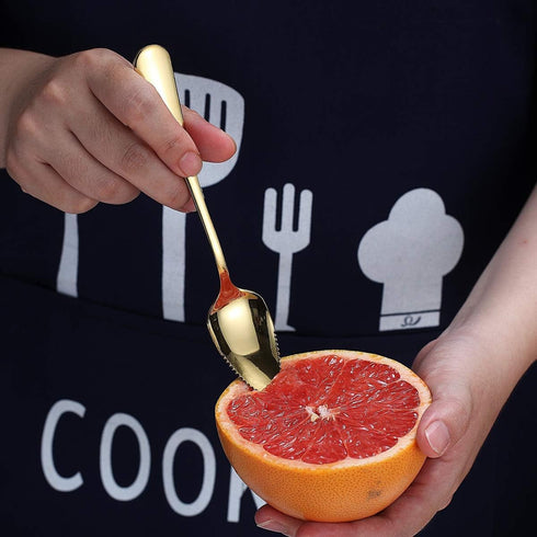Gold Grapefruit Spoons Set, 3 Pieces with 2 Stainless Steel Spoons and 1 Knife, Serrated Edges (Gold)