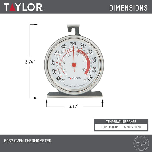 Taylor 5932 Large Dial Kitchen Cooking Oven Thermometer, 3.25 Inch Dial, Stainless Steel, Silver - 2 PACK