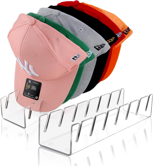 Baseball Caps Hat Stand Organizer, 2 Pcs No Install Acrylic Racks for 14 Caps, Display for Bedroom, Closet, Office