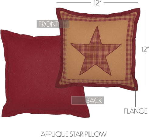 VHC Brands Ninepatch Star Thanksgiving Bedroom Decor, Quilted Pillow, Red, 12x12
