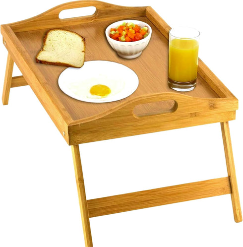 Home-It Bed Table Tray with Folding Legs - Bamboo Breakfast Tray with Handles for Bed, Sofa, Eating and Laptops