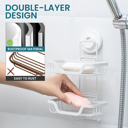 TAILI Double Layer Soap Holder, Bar Soap Dish Suction Cup for Shower Wall, Draining Saver Tray for Bathroom, Rustproof
