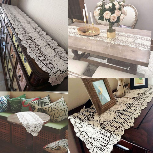 KEPSWET 100% Cotton Handmade Crochet Lace Oval Table Runner, Coffee 12x60 Inch