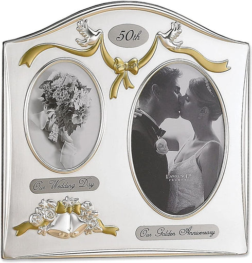 Lawrence 590143 Satin Silver & Brass Plated Picture Frame, 2 Openings