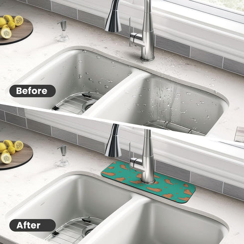 KIKICHUA (15" 5.5" Cute Capybara Play Eat Food Kitchen Sink Splash Guard Faucet Mat Super Absorbent Fast Drying Mat