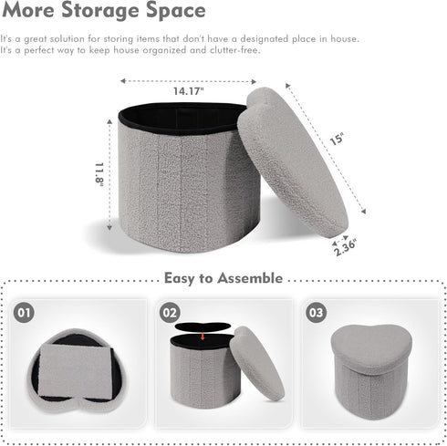 15"x15"x15" B FSOBEIIALEO Storage Ottoman Cube, Heart Shaped Ottomans with Storage Foot Stool Footrest for Lving Room