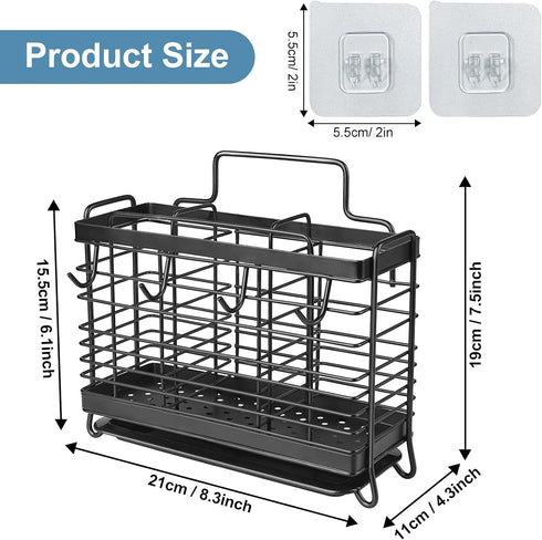 Utensil Holder, 3 Compartments Stainless Steel Utensil Drying Rack, Dish Drainer for Kitchen Counter, Silverware Cutlery Flatware Holder Forks, Knives, Spoons, Chopsticks Organizer (Black) by IWNTWY