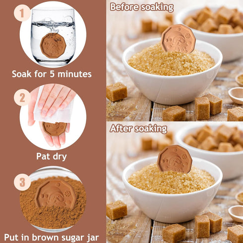 Starrth 2PCS Terracotta Brown Sugar Saver, Reusable Brown Sugar Keeper Terra Cotta Sugar Softener Container Disc