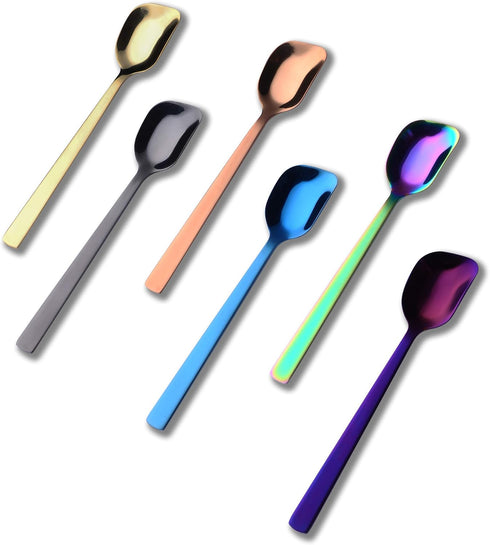 Yogurt Spoon Set of 6, Stainless Steel Gelato/Ice Cream Spoon, Multi-color Fruit Dessert Spoon, 6.4-inch