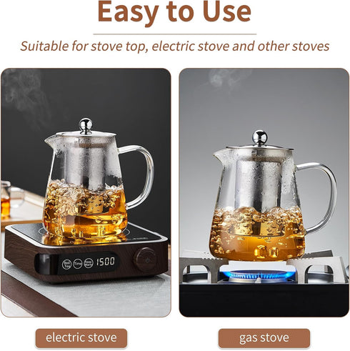 Glass Teapot 18.6 oz, Borosilicate Glass Tea Pot with Detachable Stainless Steel Infuser for Loose Leaf Tea